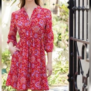 Torrid Red Floral Button-Front Midi Dress With Pocket Sz 1/SZ 14-16